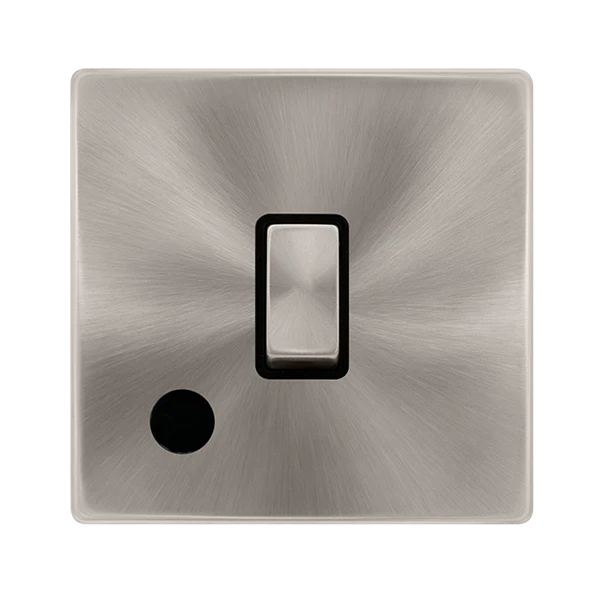 Screwless Plate Brushed Steel 20A Ingot Double Pole Switch With Flex Outlet - Black Trim