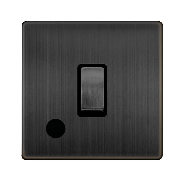 Screwless Plate Matt Bronze 20A Ingot Double Pole Switch With Flex Outlet - Black Trim