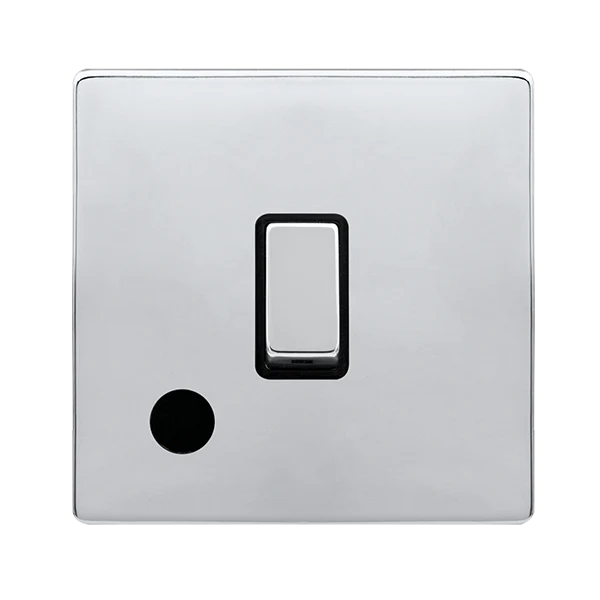 Screwless Plate Polished Chrome 20A Ingot Double Pole Switch With Flex Outlet - Black Trim