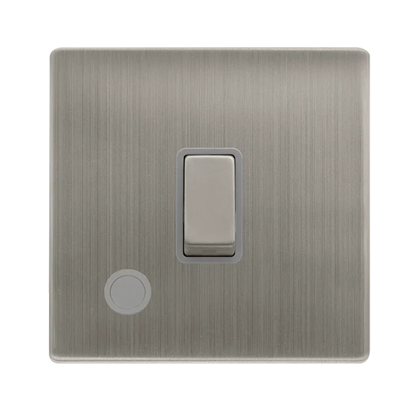 20A Ingot Double Pole Switch With Flex Outlet - Stainless Steel Cover Plate - Grey Insert - Screwless