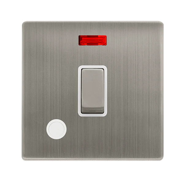 Screwless Plate Stainless Steel 20A Ingot Double Pole Switch With Neon + Flex Outlet - White Trim