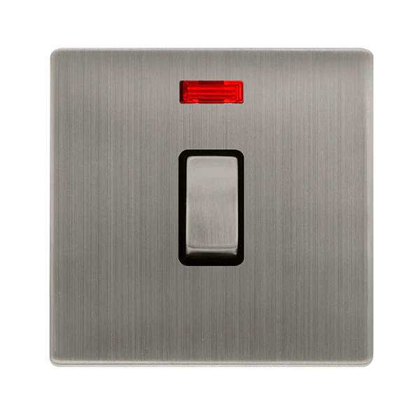 Screwless Plate Stainless Steel 20A Ingot Double Pole Switch With Neon - Black Trim