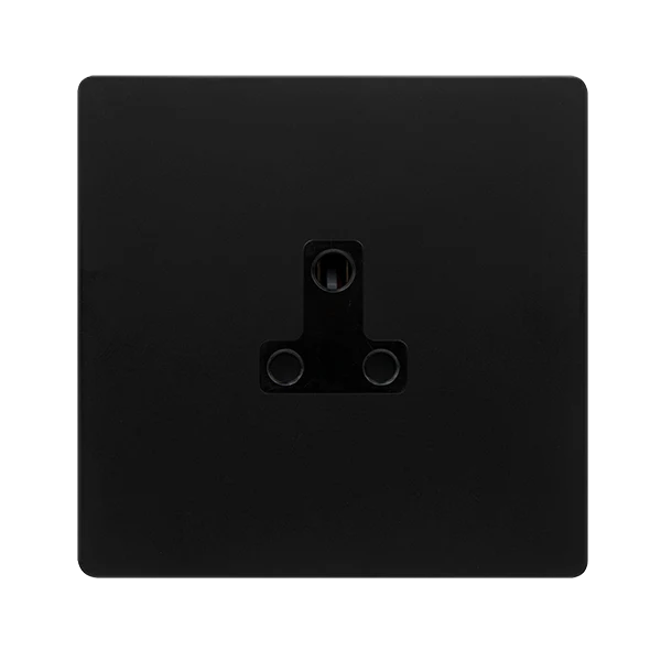 Screwless Plate Matt Black 2A Round Pin Socket - Black Trim