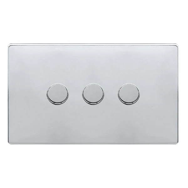 Screwless Plate Polished Chrome 3 Gang 2 Way LED 100W Trailing Edge Dimmer Light Switch