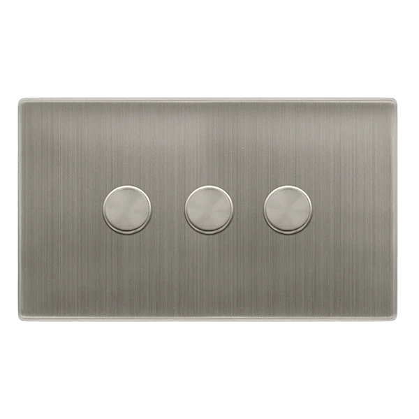 Screwless Plate Stainless Steel 3 Gang 2 Way LED 100W Trailing Edge Dimmer Light Switch