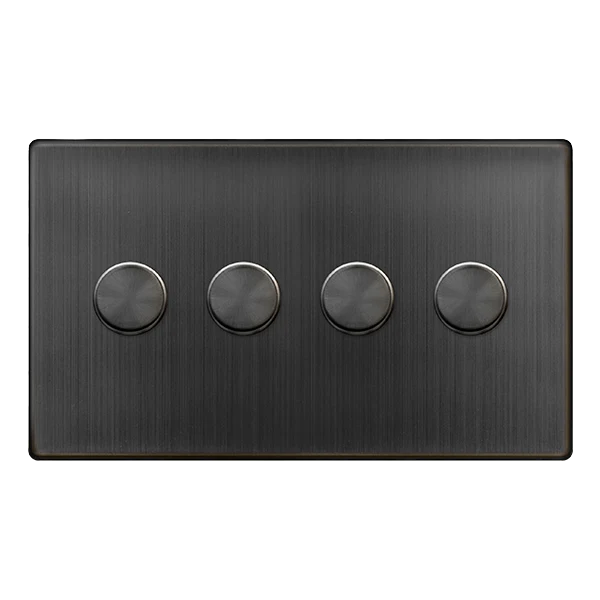 Screwless Plate Matt Bronze 4 Gang 2 Way LED 100W Trailing Edge Dimmer Light Switch