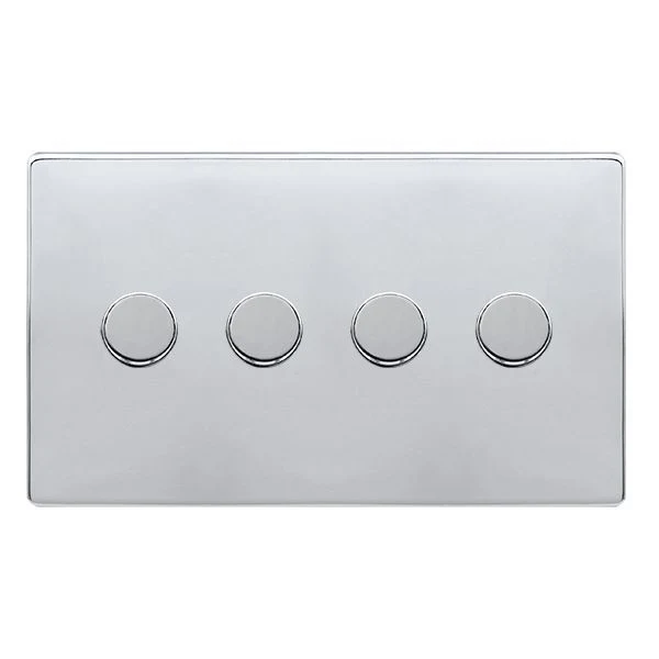 Screwless Plate Polished Chrome 4 Gang 2 Way LED 100W Trailing Edge Dimmer Light Switch
