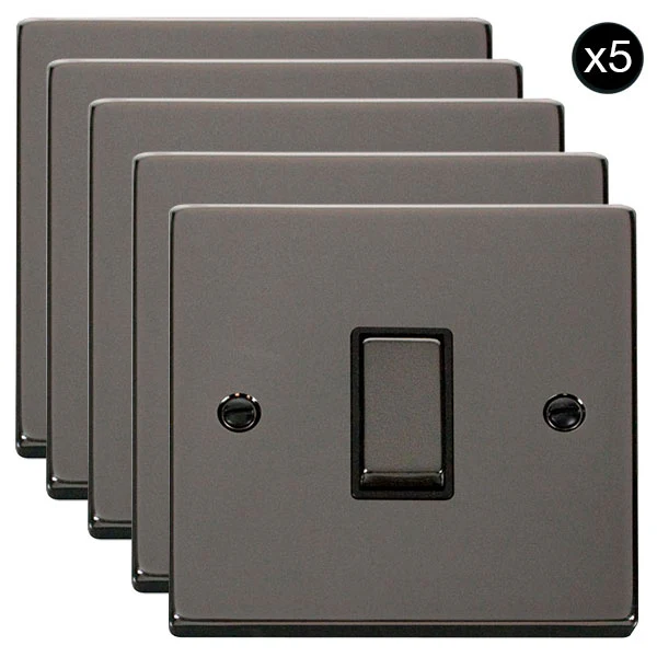 5 PACK - Black Nickel 10A 1 Gang 2 Way Ingot Light Switch - Black Trim
