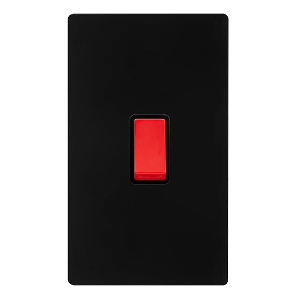 Screwless Plate Matt Black 50A 2 Gang Double Pole Switch -  Black Trim