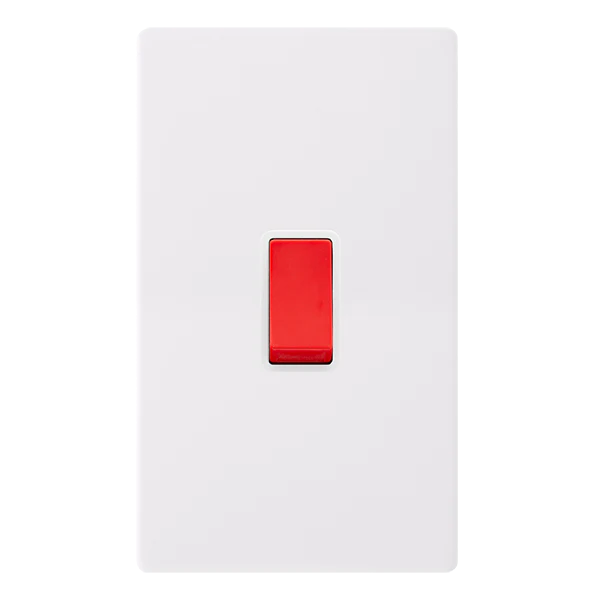 Screwless Plate Polar White 50A 2 Gang Double Pole Switch - White Insert