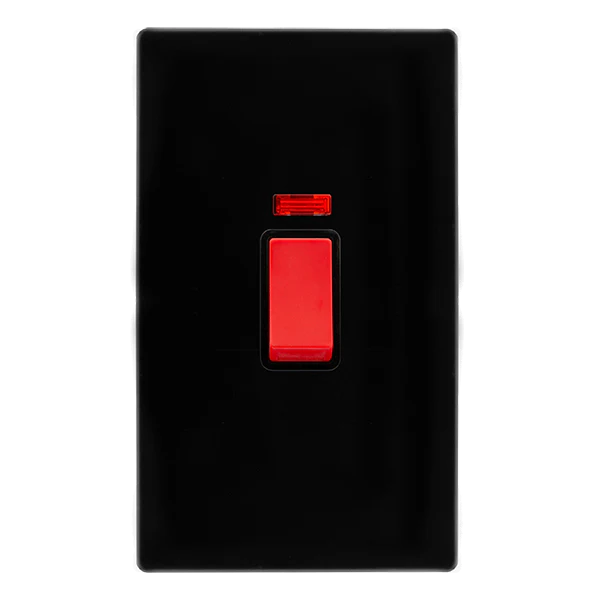 Screwless Plate Black Metal 50A 2 Gang Double Pole Switch With Neon - Black Trim