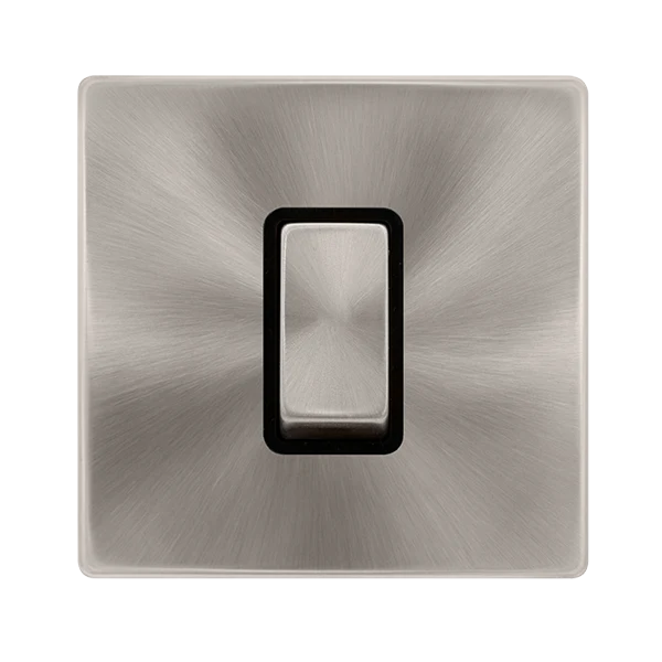 Screwless Plate Brushed Steel 50A Ingot 1 Gang Double Pole Switch - Black Trim
