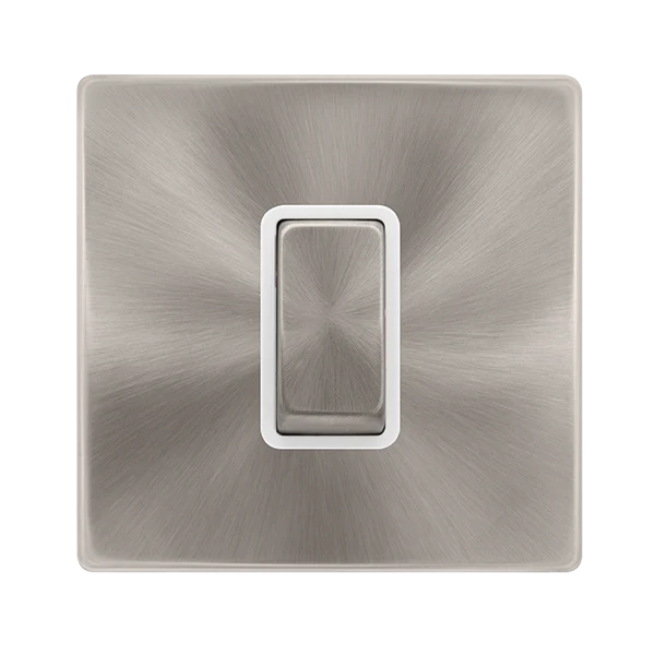 Screwless Plate Brushed Steel 50A Ingot 1 Gang Double Pole Switch - White Trim