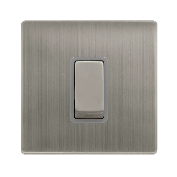 50A Ingot 1 Gang Double Pole Switch - Stainless Steel Cover Plate - Grey Insert - Screwless