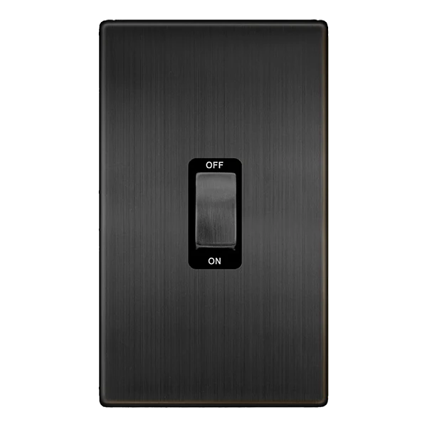 Screwless Plate Matt Bronze 50A Ingot 2 Gang Double Pole Switch - Black Trim