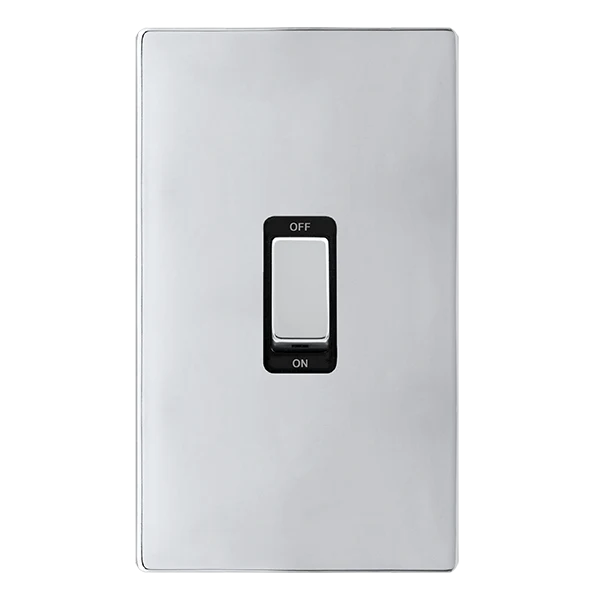 Screwless Plate Polished Chrome 50A Ingot 2 Gang Double Pole Switch - Black Trim