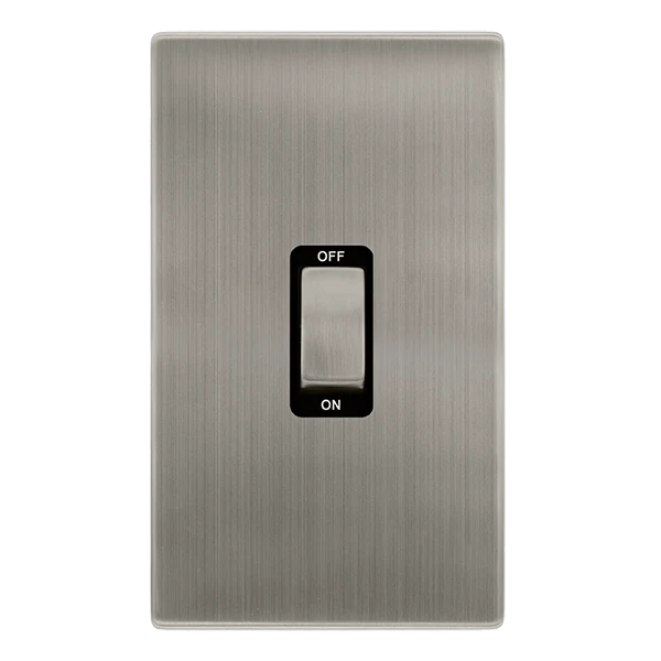 Screwless Plate Stainless Steel 50A Ingot 2 Gang Double Pole Switch - Black Trim