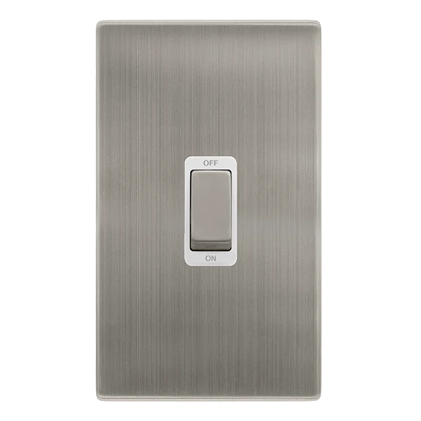 Screwless Plate Stainless Steel 50A Ingot 2 Gang Double Pole Switch - White Trim