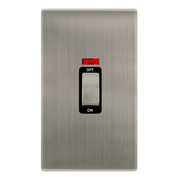Screwless Plate Stainless Steel 50A Ingot 2 Gang Double Pole Switch With Neon -  Black Trim