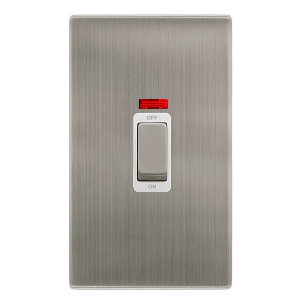 Screwless Plate Stainless Steel 50A Ingot 2 Gang Double Pole Switch With Neon -  White Trim