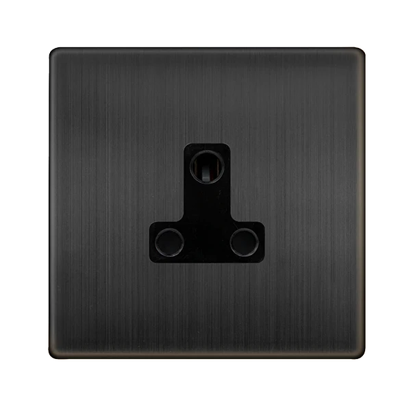 Screwless Plate Matt Bronze 5A Round Pin Socket - Black Trim