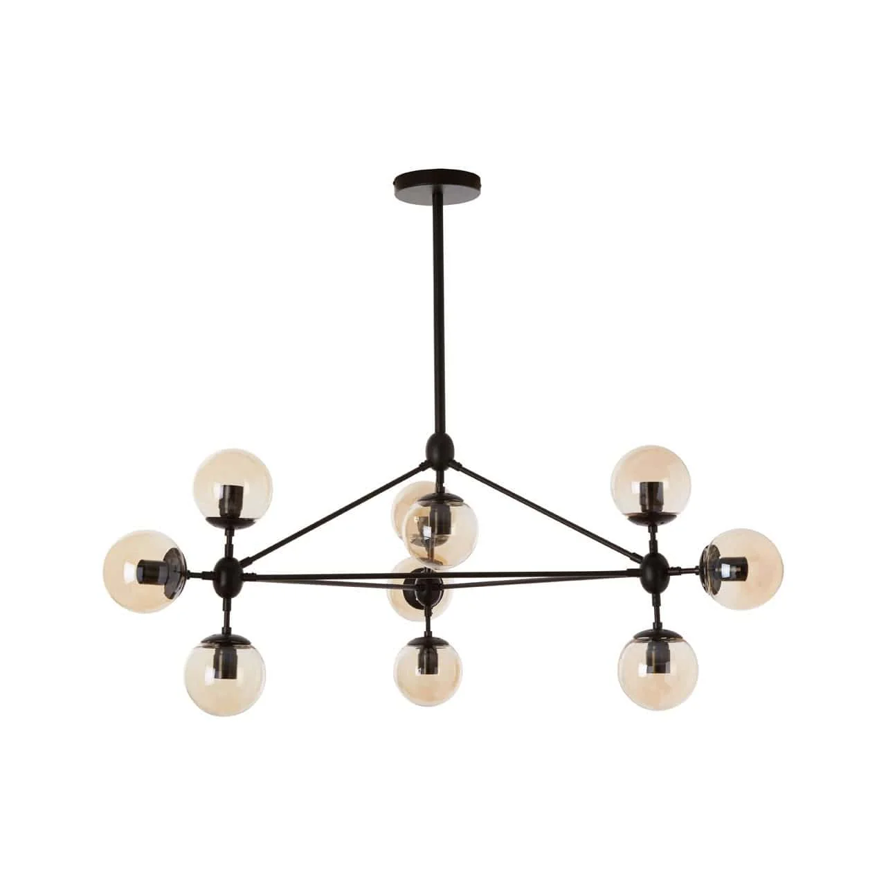 Abira 10 Bulb Pendant Lamp, Matte Black Iron, Brown Glass - Image 3