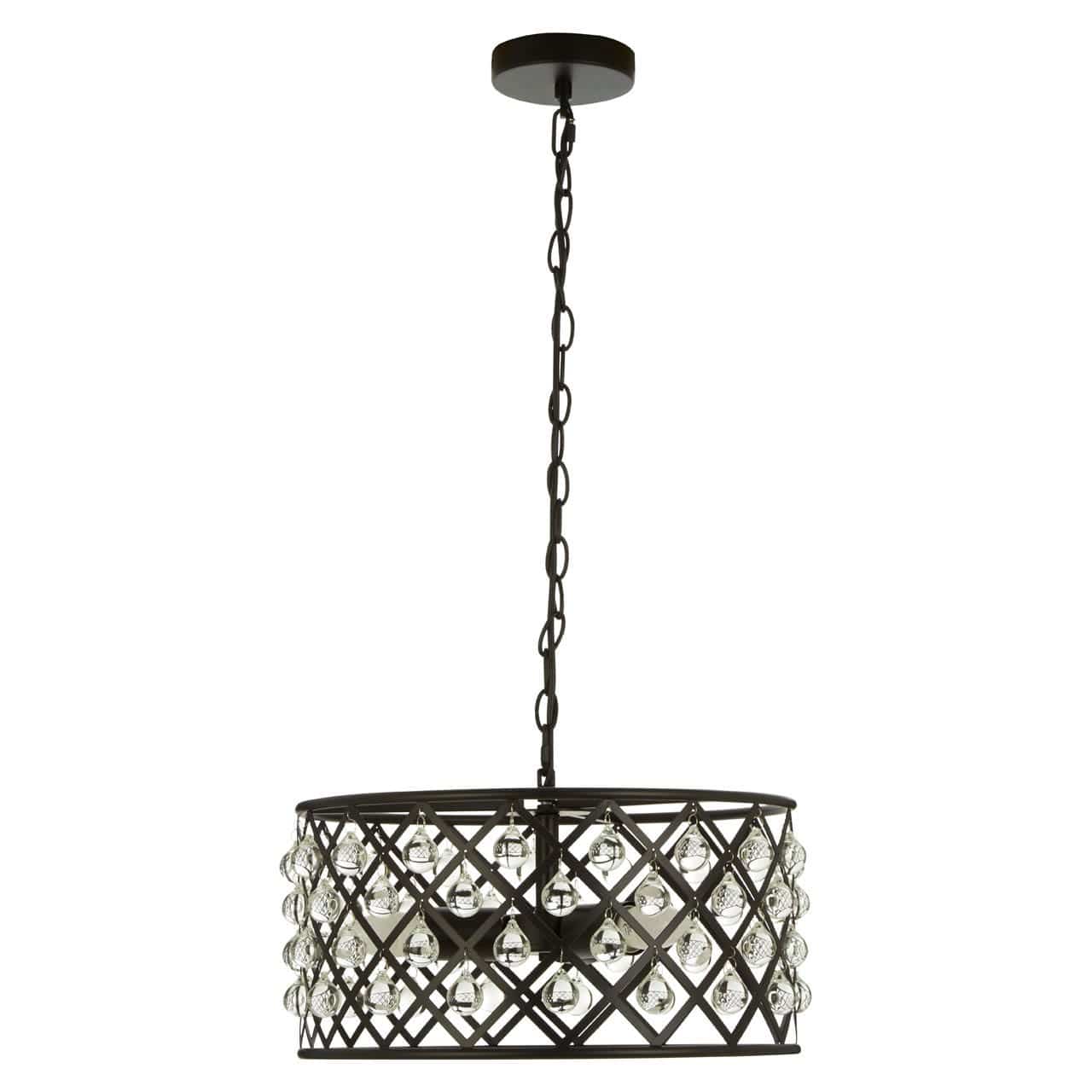 Albir 3 Bulb Cross Design Pendant Lamp - Powder Coated Iron & Crystal Glass - Image 4
