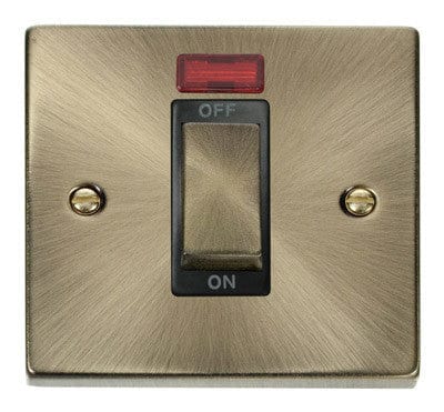Antique Brass 1 Gang Ingot Size 45A Switch With Neon - Black Trim