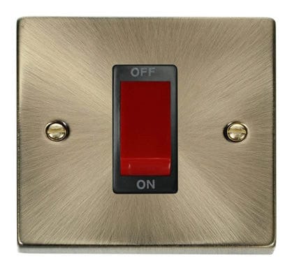 Antique Brass 1 Gang Size 45A Switch - Black Trim