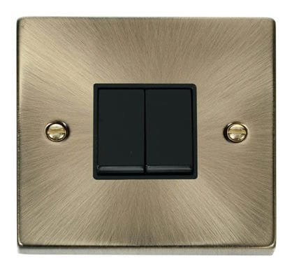 Antique Brass 10A 2 Gang 2 Way Light Switch - Black Trim