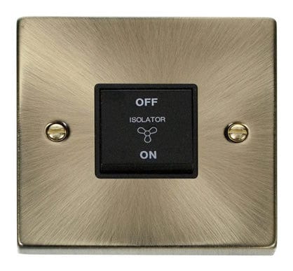 Antique Brass 10A 3 Pole Fan Isolation Switch - Black Trim