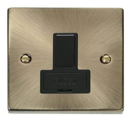 Antique Brass 13A Fused Connection Unit Switched - Black Trim
