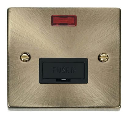 Antique Brass 13A Fused Connection Unit With Neon - Black Trim