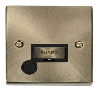 Antique Brass 13A Fused Ingot Connection Unit With Flex - Black Trim