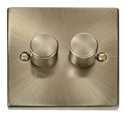 Antique Brass 2 Gang 2 Way LED 100W Trailing Edge Dimmer Light Switch