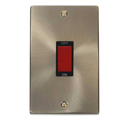 Antique Brass 2 Gang Size 45A Switch - Black Trim