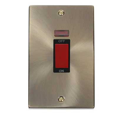 Antique Brass 2 Gang Size 45A Switch With Neon - Black Trim