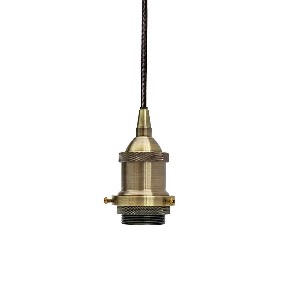 Antique Brass Decorative Bulb Holder with Black Round Cable