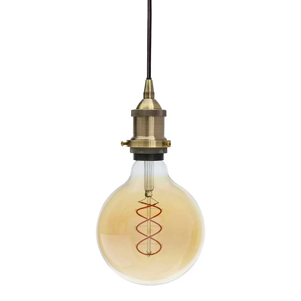 Antique Brass Decorative Bulb Holder with Black Round Cable - Image 3