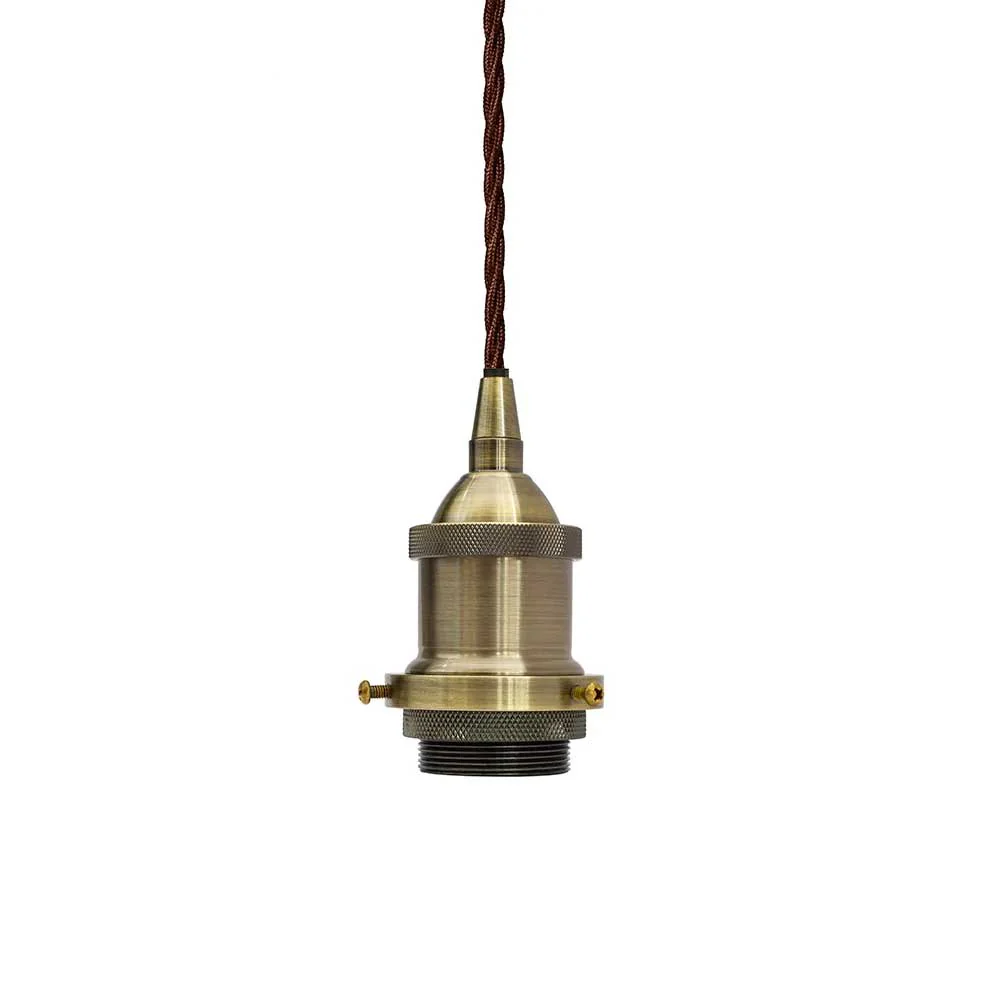 Antique Brass Decorative Bulb Holder with Brown Twisted Cable