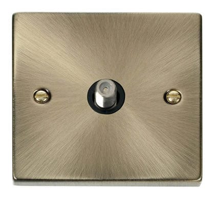 Antique Brass Satellite Socket 1 Gang - Black Trim