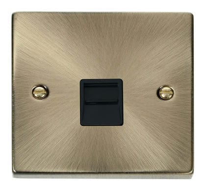 Antique Brass Secondary Telephone Single Socket - Black Trim