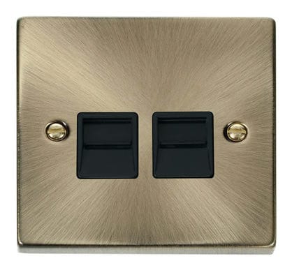 Antique Brass Secondary Telephone Twin Socket - Black Trim