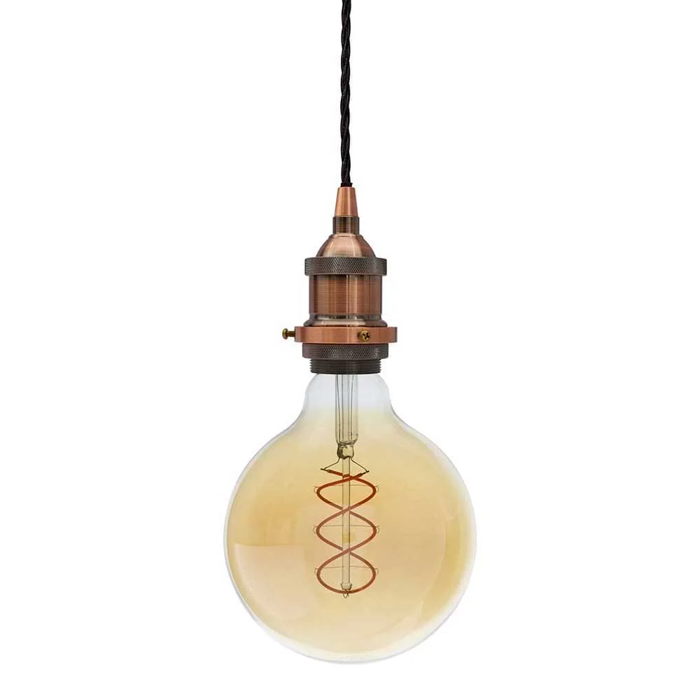 Antique Copper Decorative Bulb Holder with Black Twisted Cable - Image 3