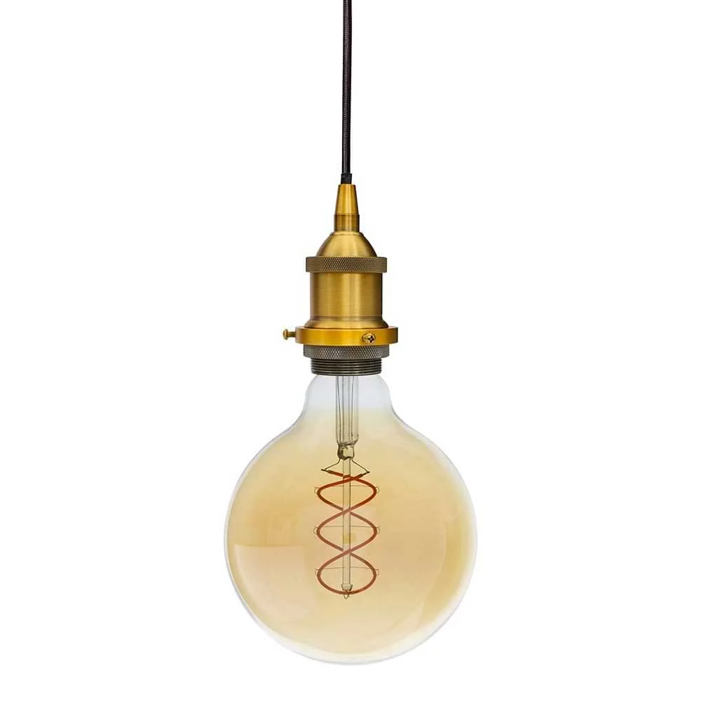 Antique Gold Decorative Bulb Holder with Black Round Cable - Image 3