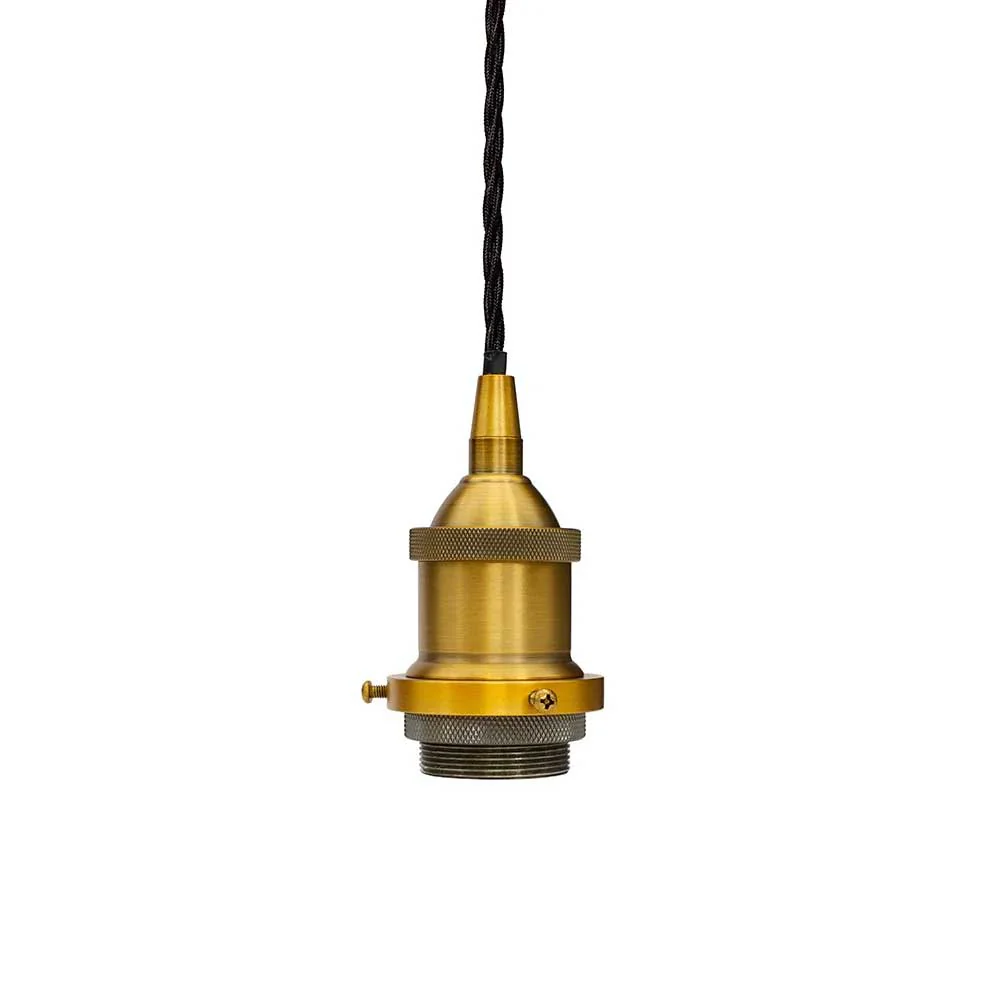 Antique Gold Decorative Bulb Holder with Black Twisted Cable