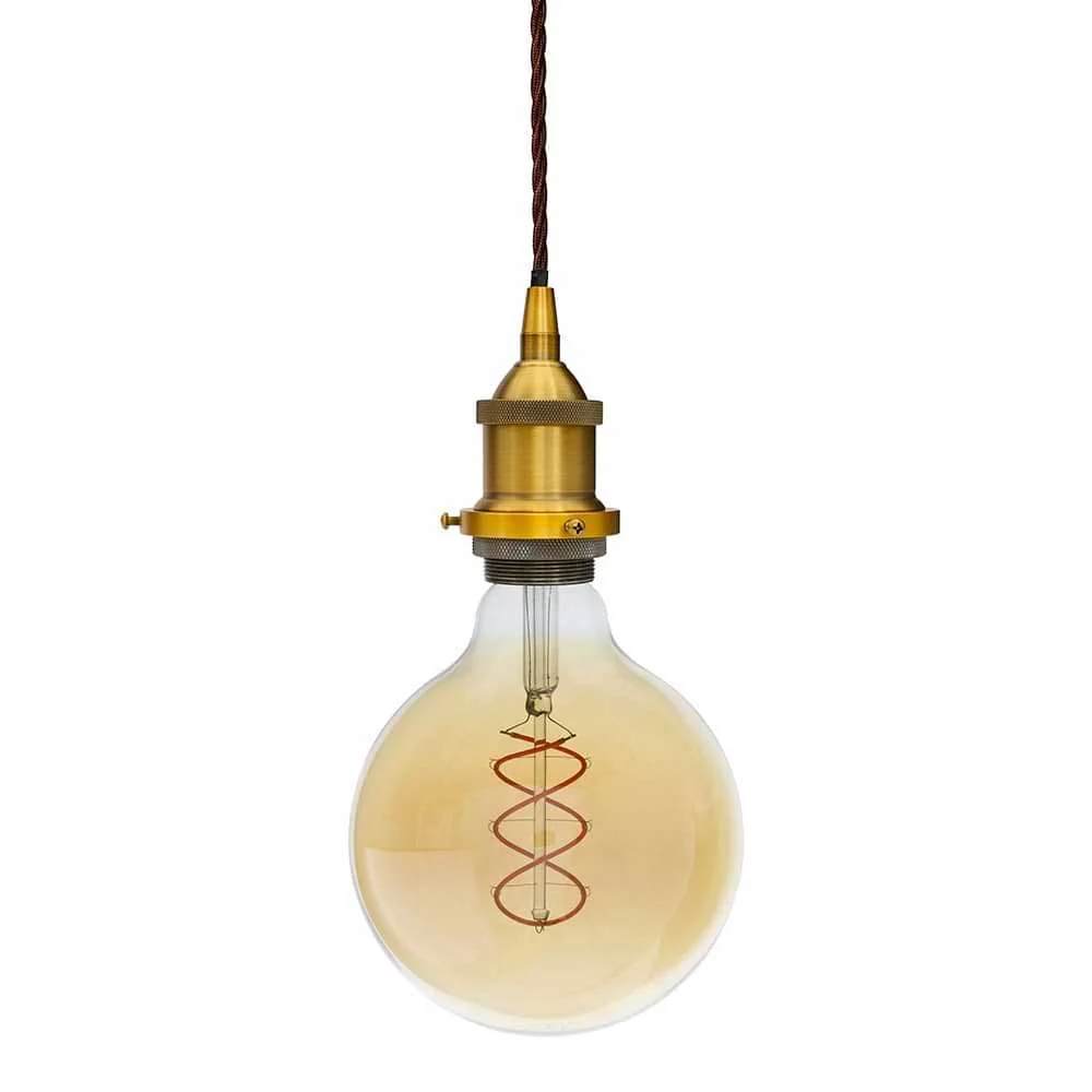 Antique Gold Decorative Bulb Holder with Brown Twisted Cable - Image 3