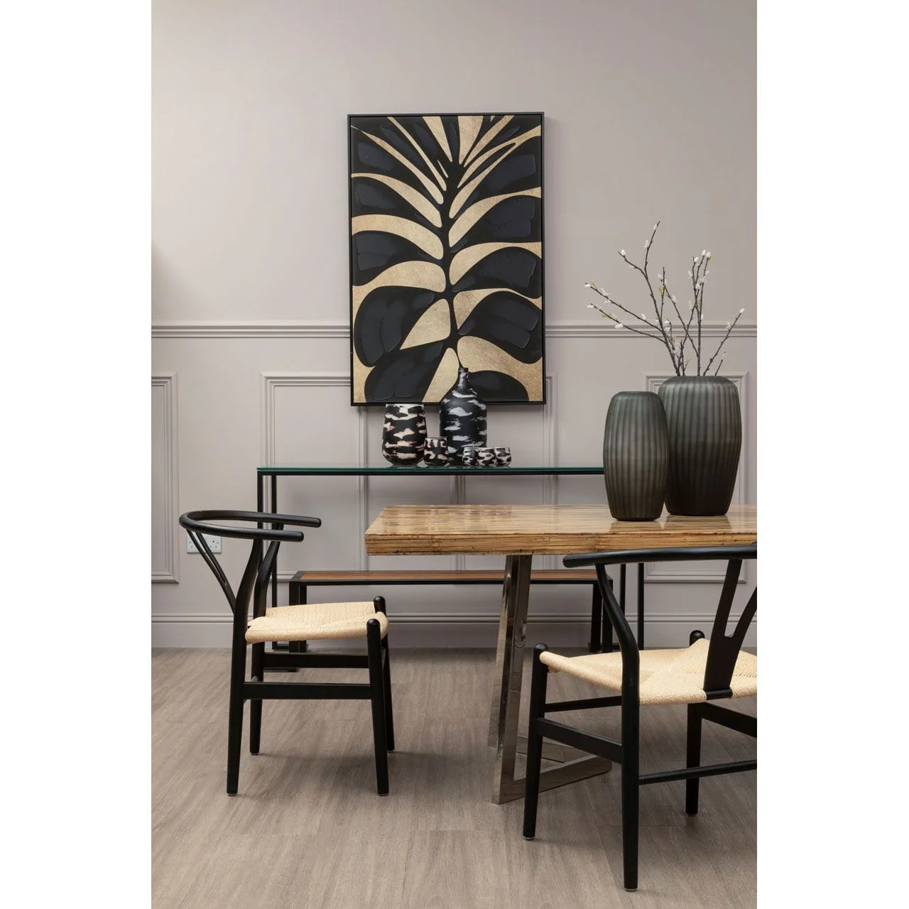 Astratto Canvas Black Leaf Design Wall Art - Image 2