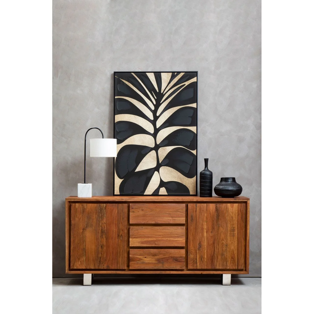 Astratto Canvas Black Leaf Design Wall Art - Image 3