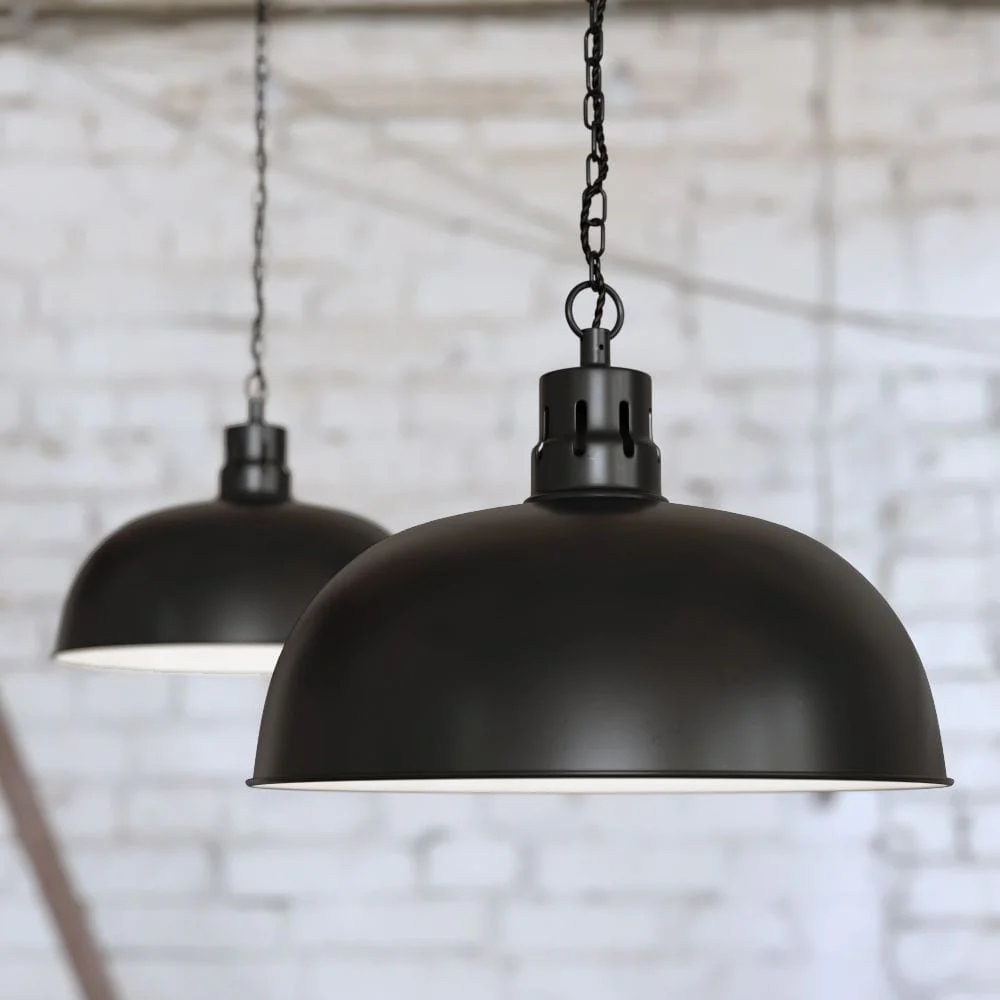 Berwick Rustic Dome Pendant Light Matt Black - Image 2